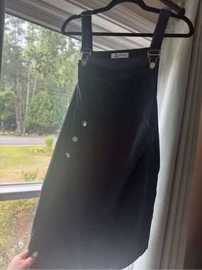 Cupshe Navy Corduroy Suspender Jumper with Button Accents